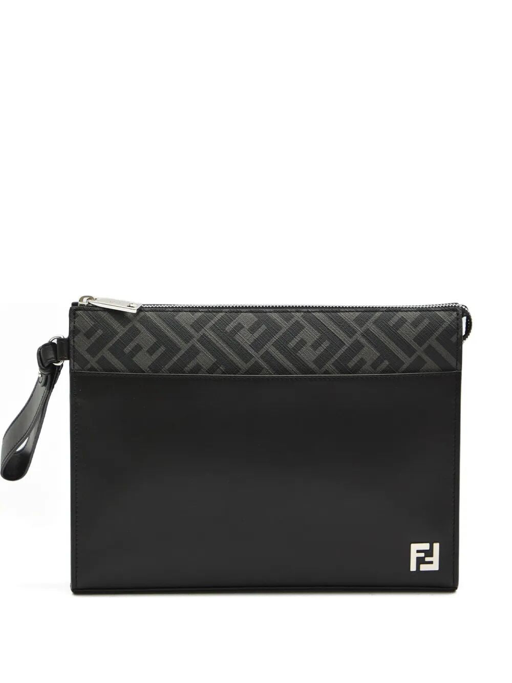 Fendi Men Leather And Canvas Ff Squared Clutch FENDI