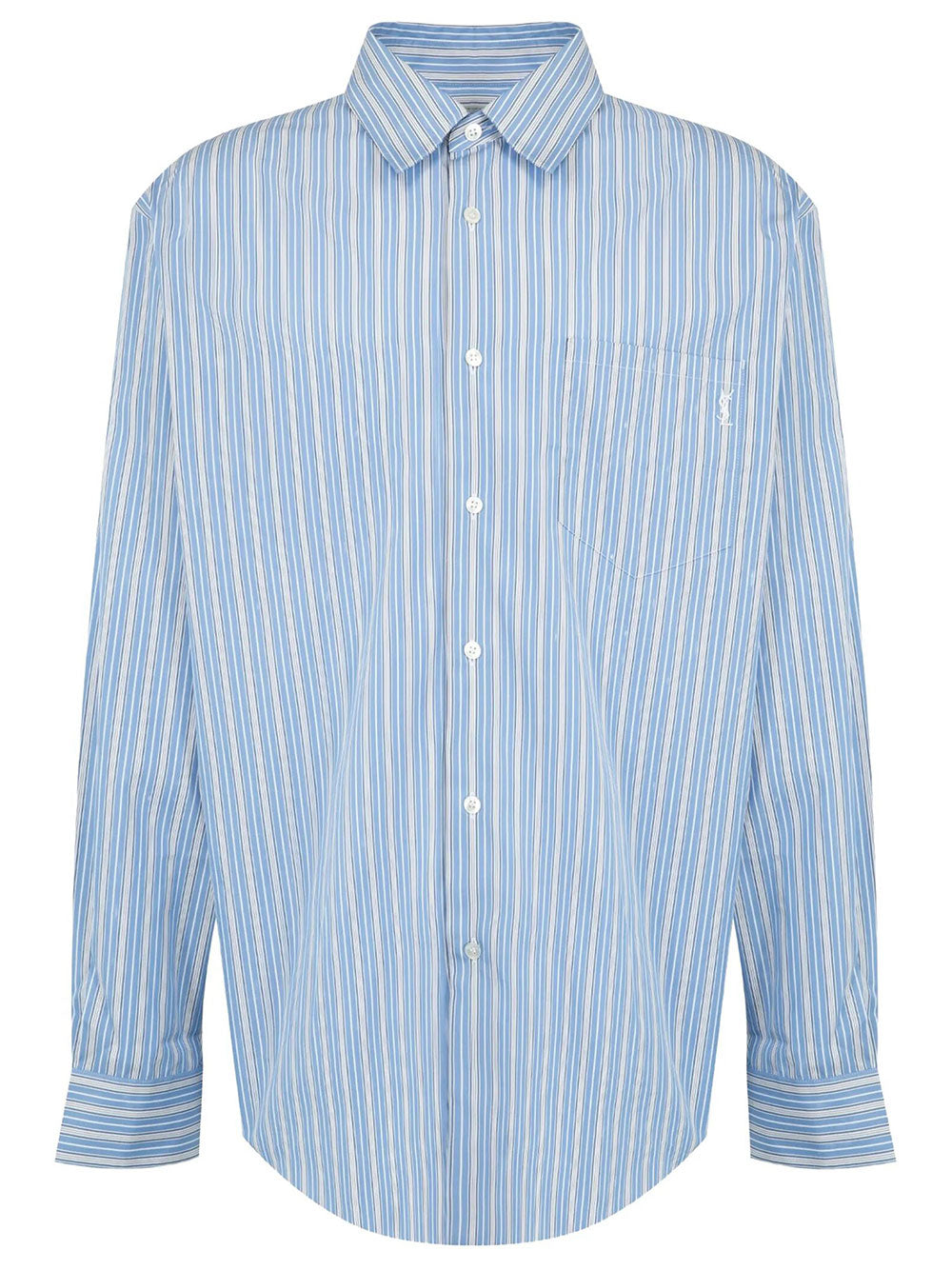 Saint Laurent Men Cassandre Shirt In Striped Cotton Poplin SAINT LAURENT