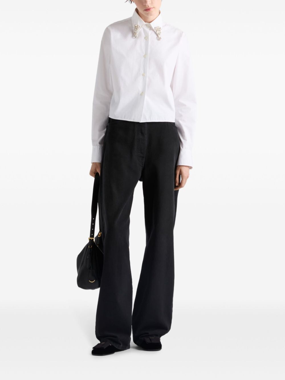 Prada Women Camicia Boxy In Popeline Ricamata PRADA