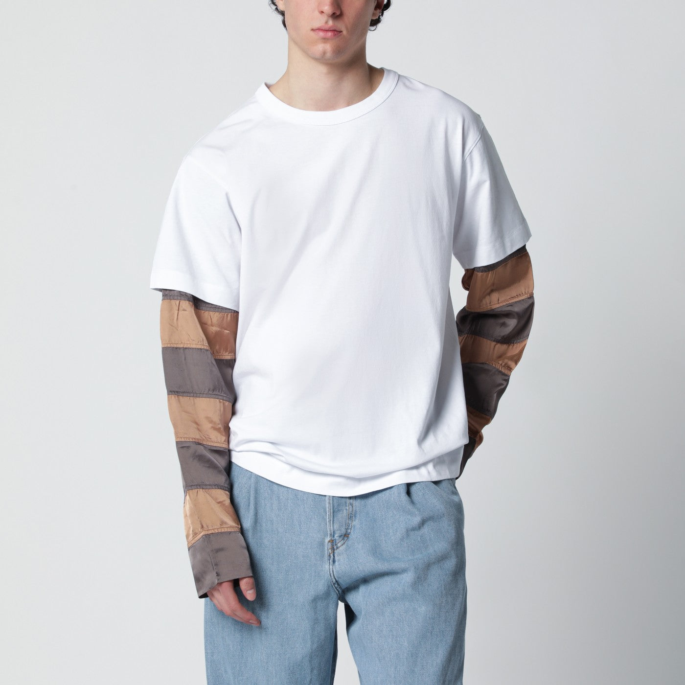 Dries Van Noten White T-Shirt With Striped Sleeves Men DRIES VAN NOTEN