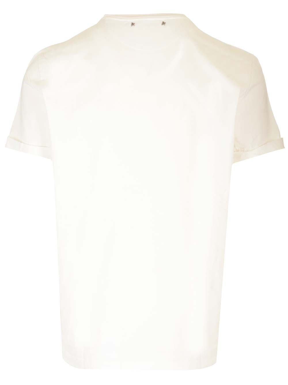 Golden Goose Men White T-Shirt With Postage Stamp GOLDEN GOOSE
