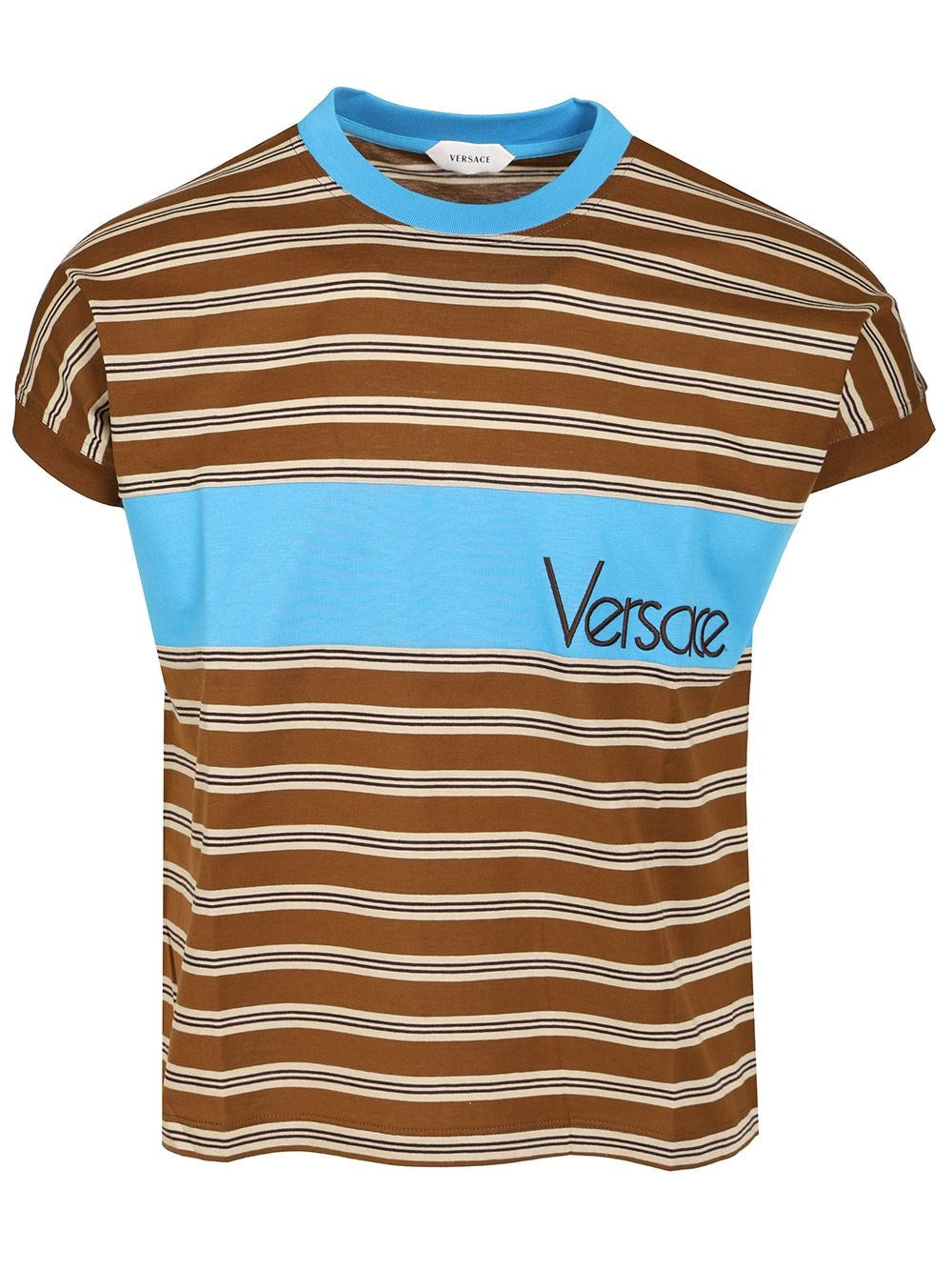 Versace Men Striped Cotton T-Shirt With Inlay VERSACE