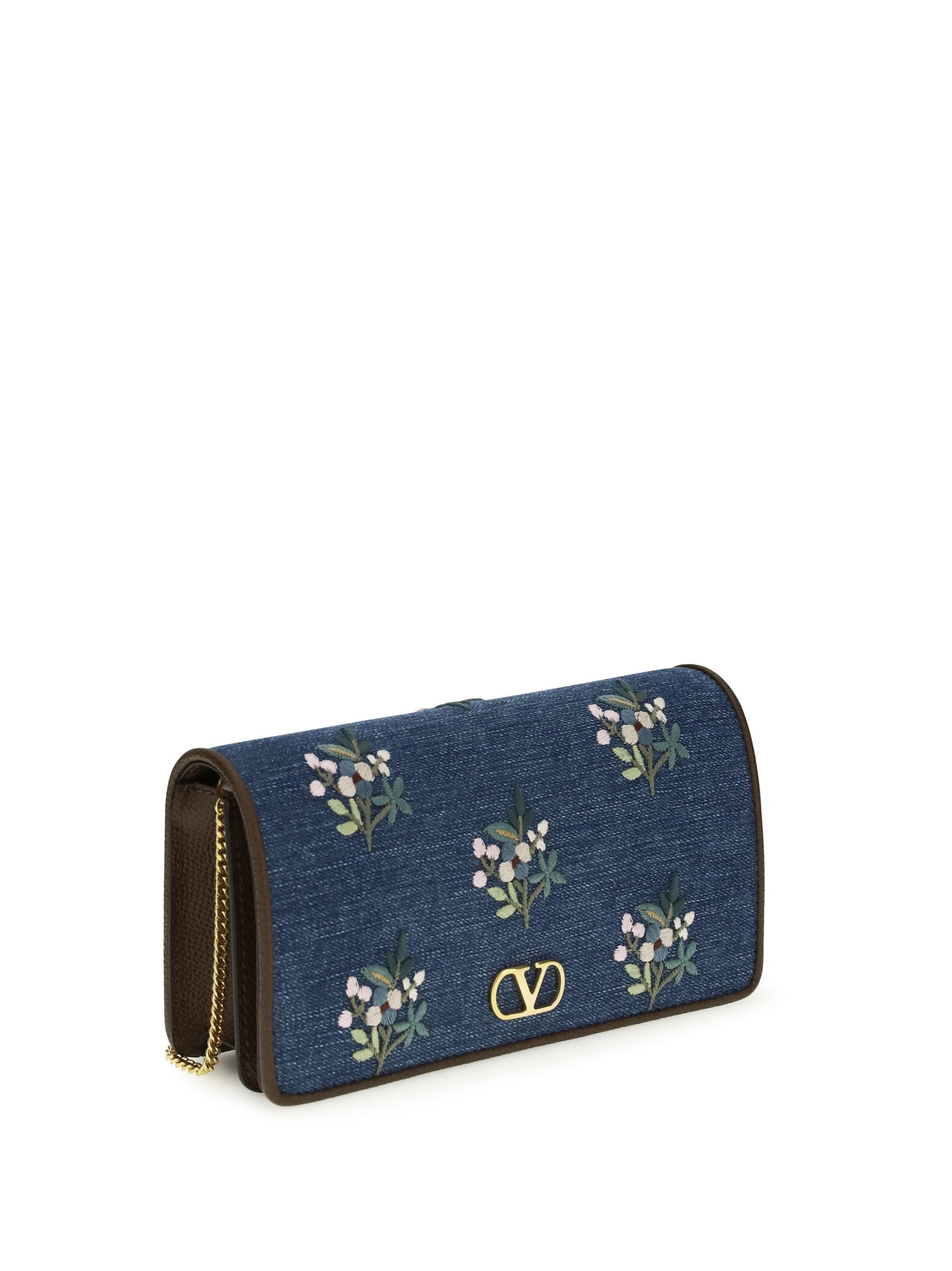 Valentino Garavani Women Mini Vlogo Signature Shoulder Bag In Denim With Floral Embroidery VALENTINO GARAVANI