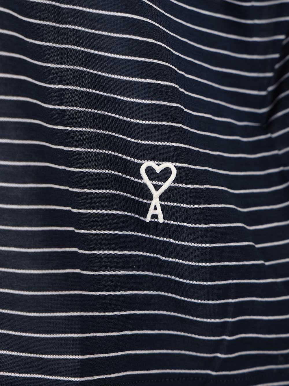 Ami Women Striped Boxy Fit Polo With Ami De Coeur Patch AMI PARIS
