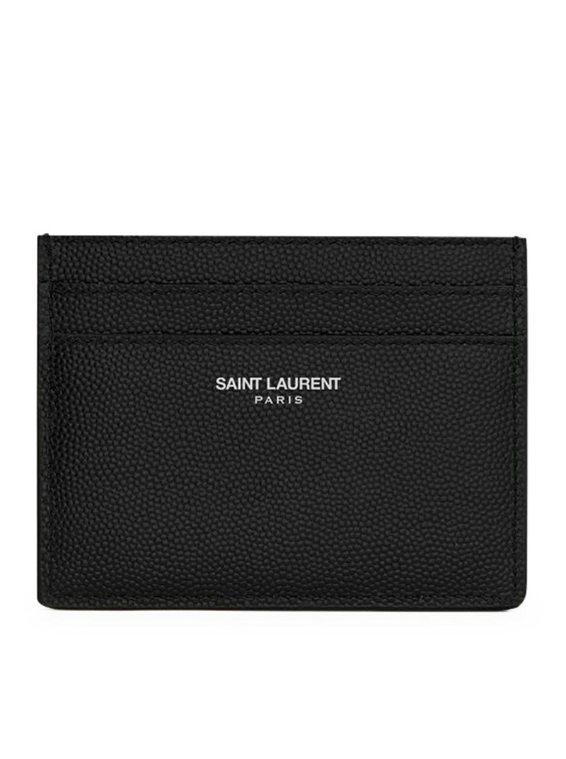 Saint Laurent Men Saint Laurent Paris Black Textured Leather Credit Card Holder SAINT LAURENT