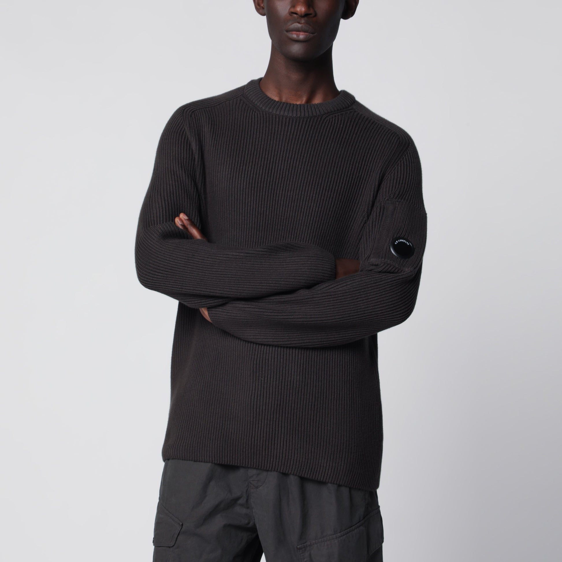 C.P. Company Dark Grey Cotton-Blend Ribbed Sweater Men C.P. COMPANY
