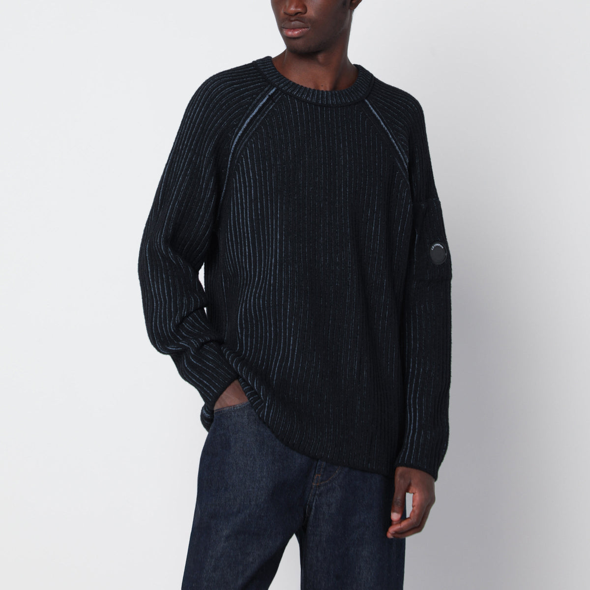 C.P. Company Blue Ribbed Cotton Sweater Men C.P. COMPANY