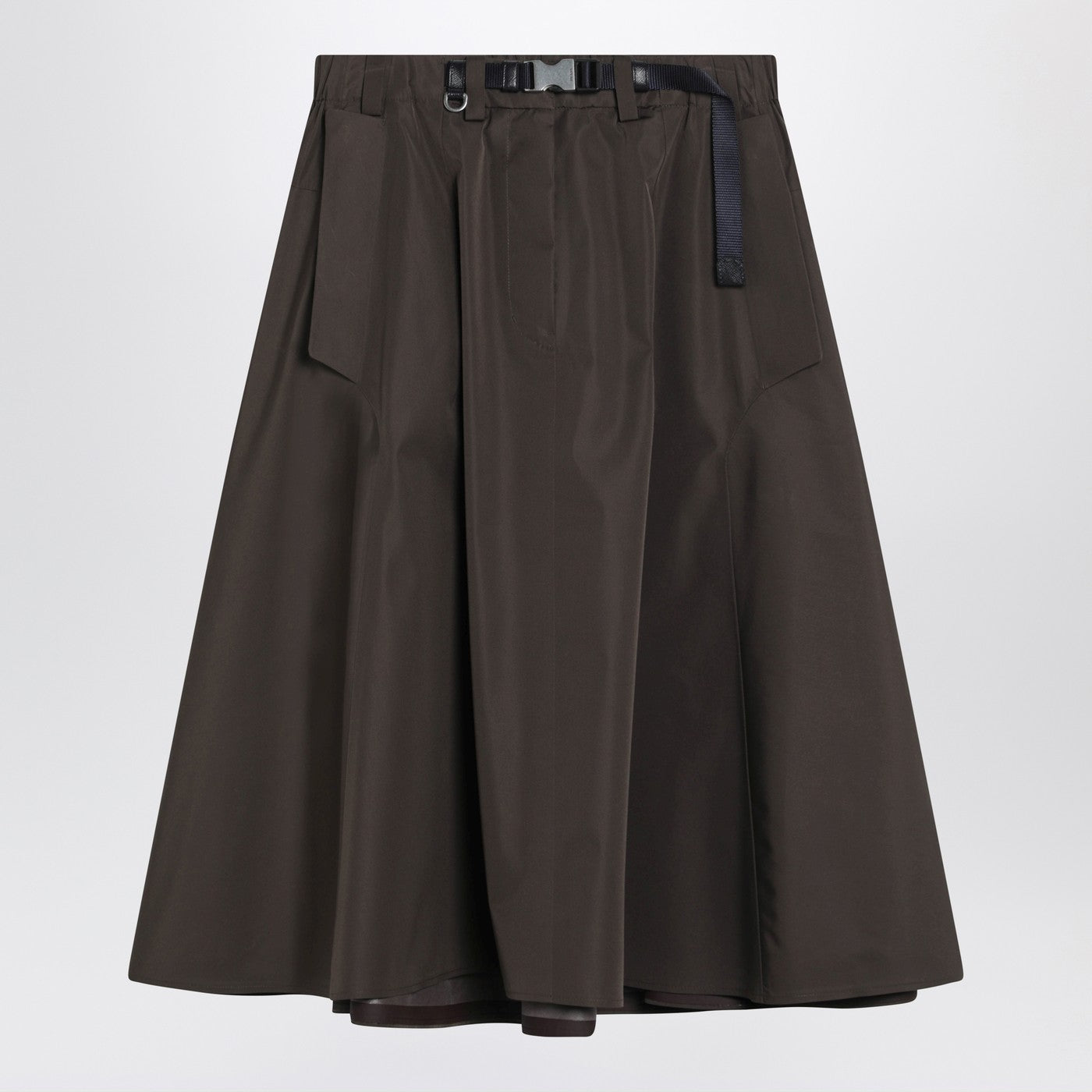 Prada Wide Camouflage Green Skirt In Technical Canvas Women PRADA
