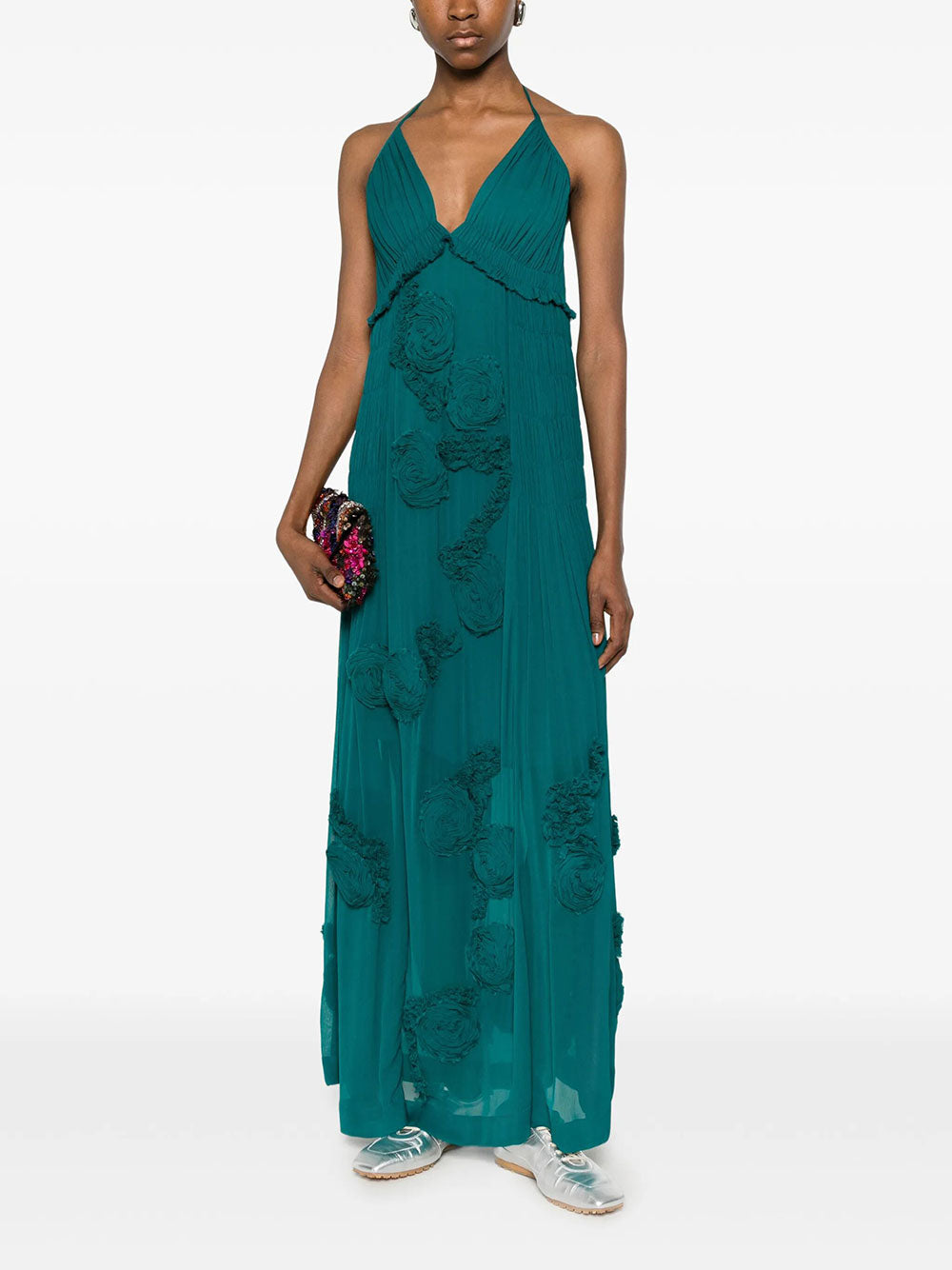 Dries Van Noten Women Drina Viscose Long Dress With Floral Appliqués DRIES VAN NOTEN