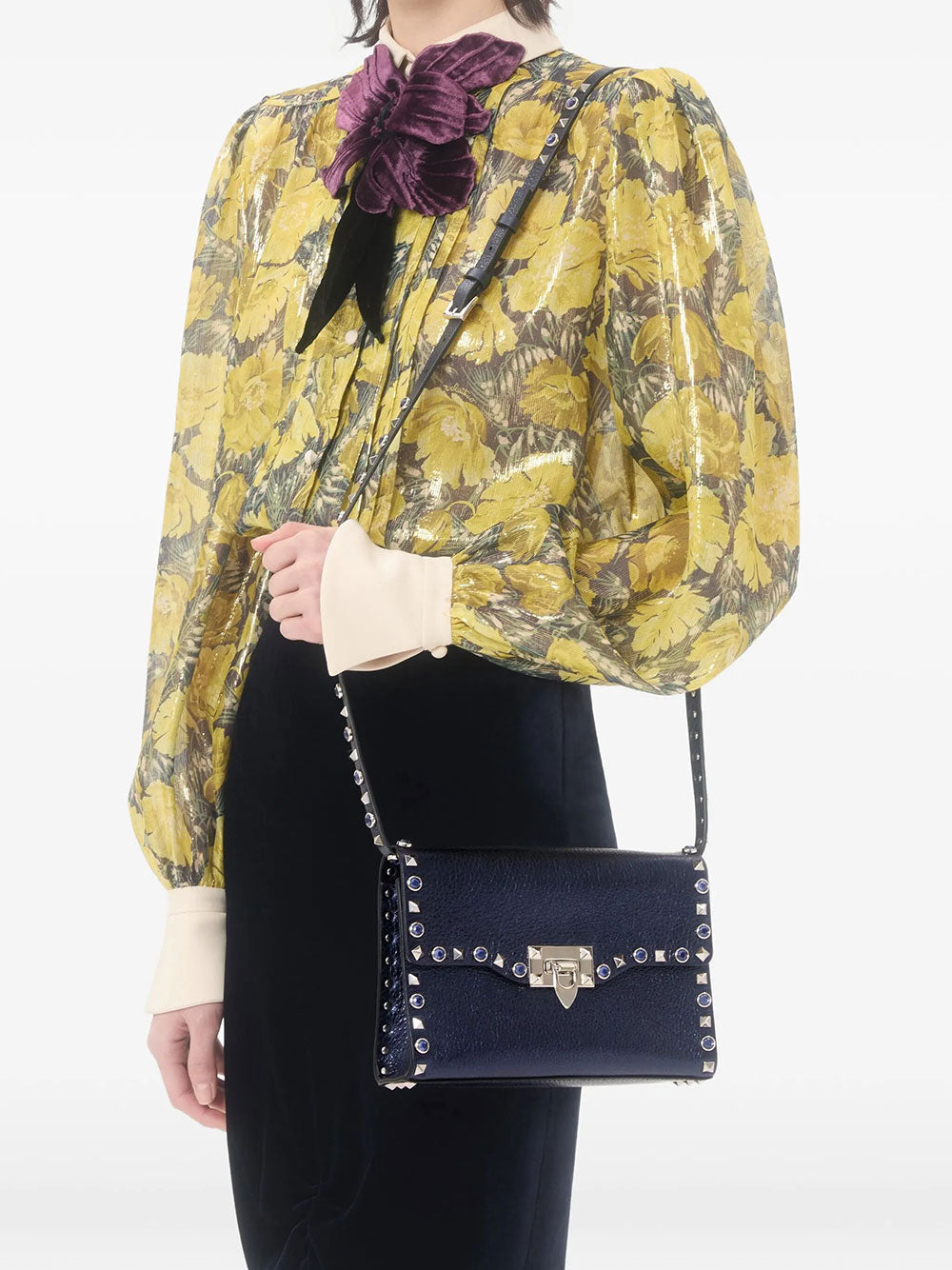 Valentino Garavani Women Valentino Garavani Rockstud Small Shoulder Bag In Laminated Leather With Cabochon Stones VALENTINO GARAVANI
