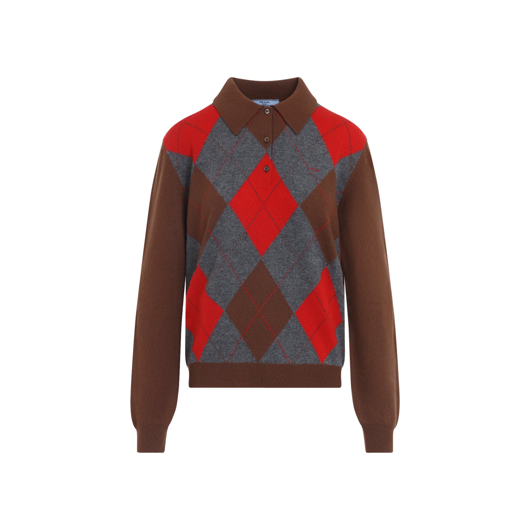Prada Argyle Knit Polo Sweater Women PRADA