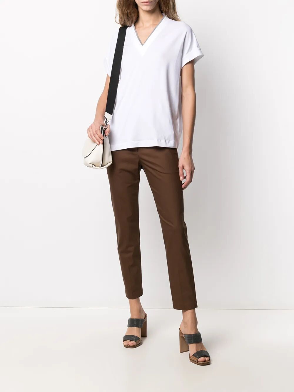 Brunello Cucinelli Women Monili Trim V-Neck Cotton T-Shirt BRUNELLO CUCINELLI