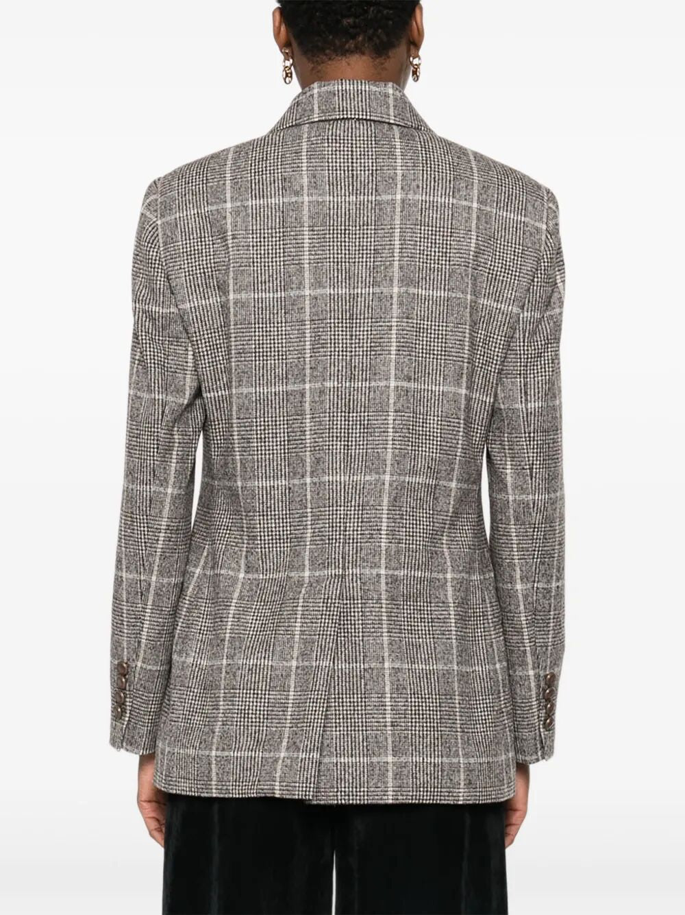 Brunello Cucinelli Women Alpaca And Wool Prince Of Wales Double-Breasted Blazer With Monili BRUNELLO CUCINELLI