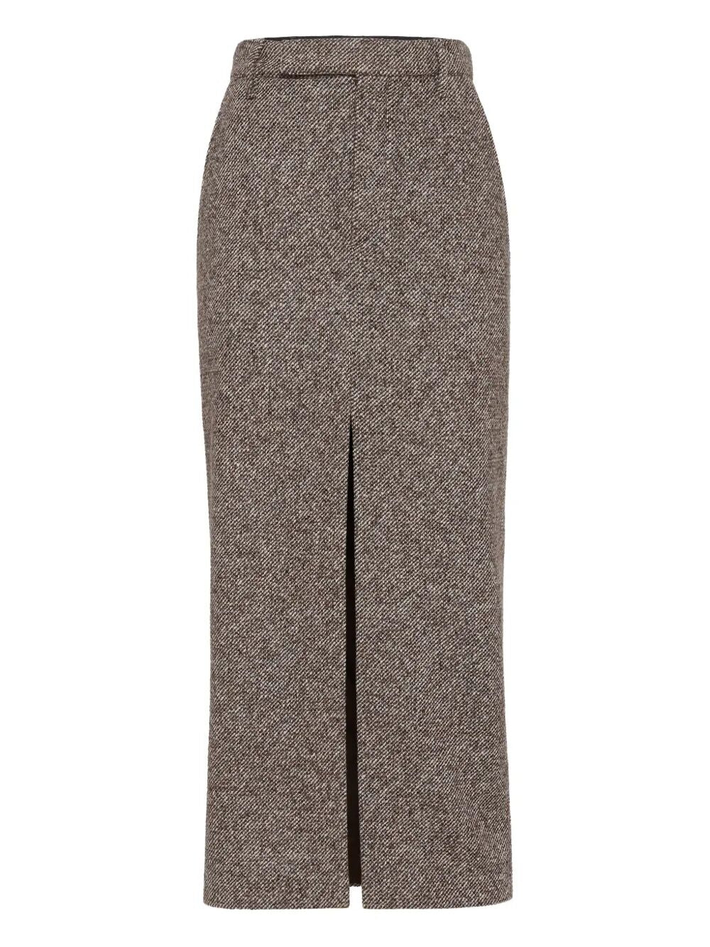 Brunello Cucinelli Women Wool And Silk Mélange Diagonal Sartorial Pencil Skirt With Monili BRUNELLO CUCINELLI