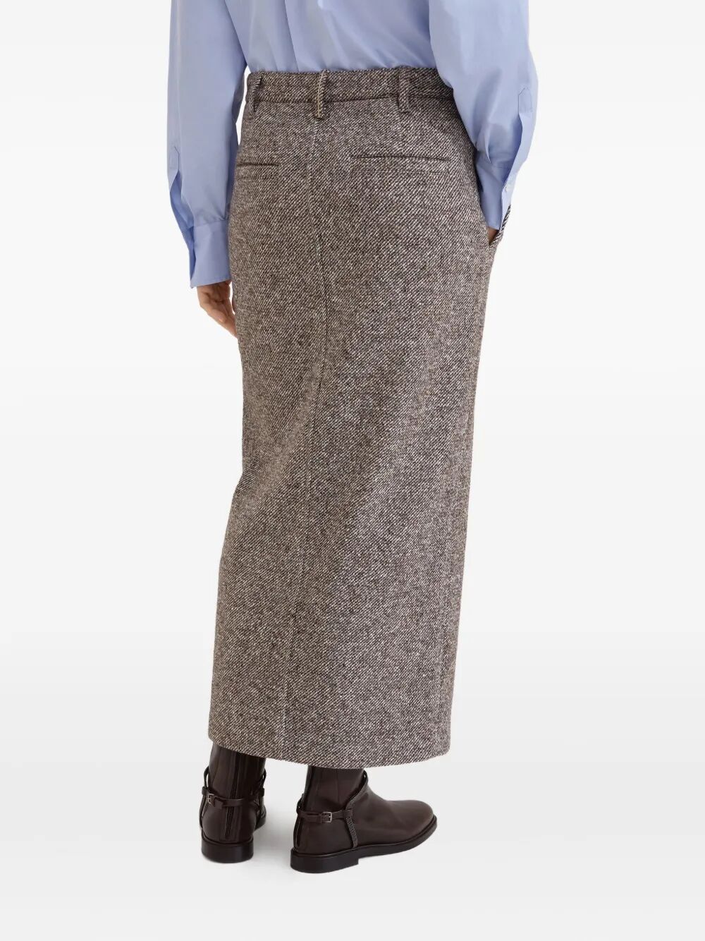 Brunello Cucinelli Women Wool And Silk Mélange Diagonal Sartorial Pencil Skirt With Monili BRUNELLO CUCINELLI