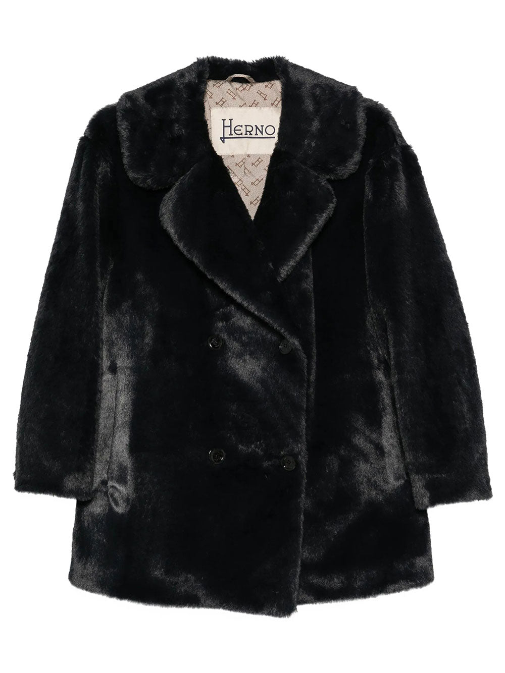 Herno Women Peacoat In Tocco Pelliccia Effetto Castoro HERNO
