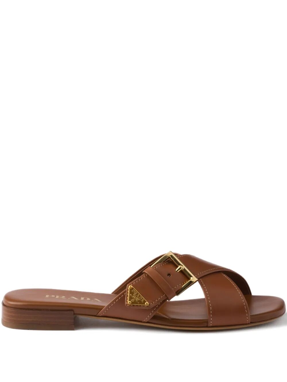 Prada Women Leather Crisscross Slides With Buckle PRADA
