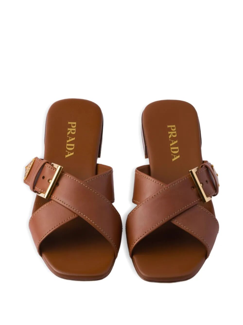Prada Women Leather Crisscross Slides With Buckle PRADA
