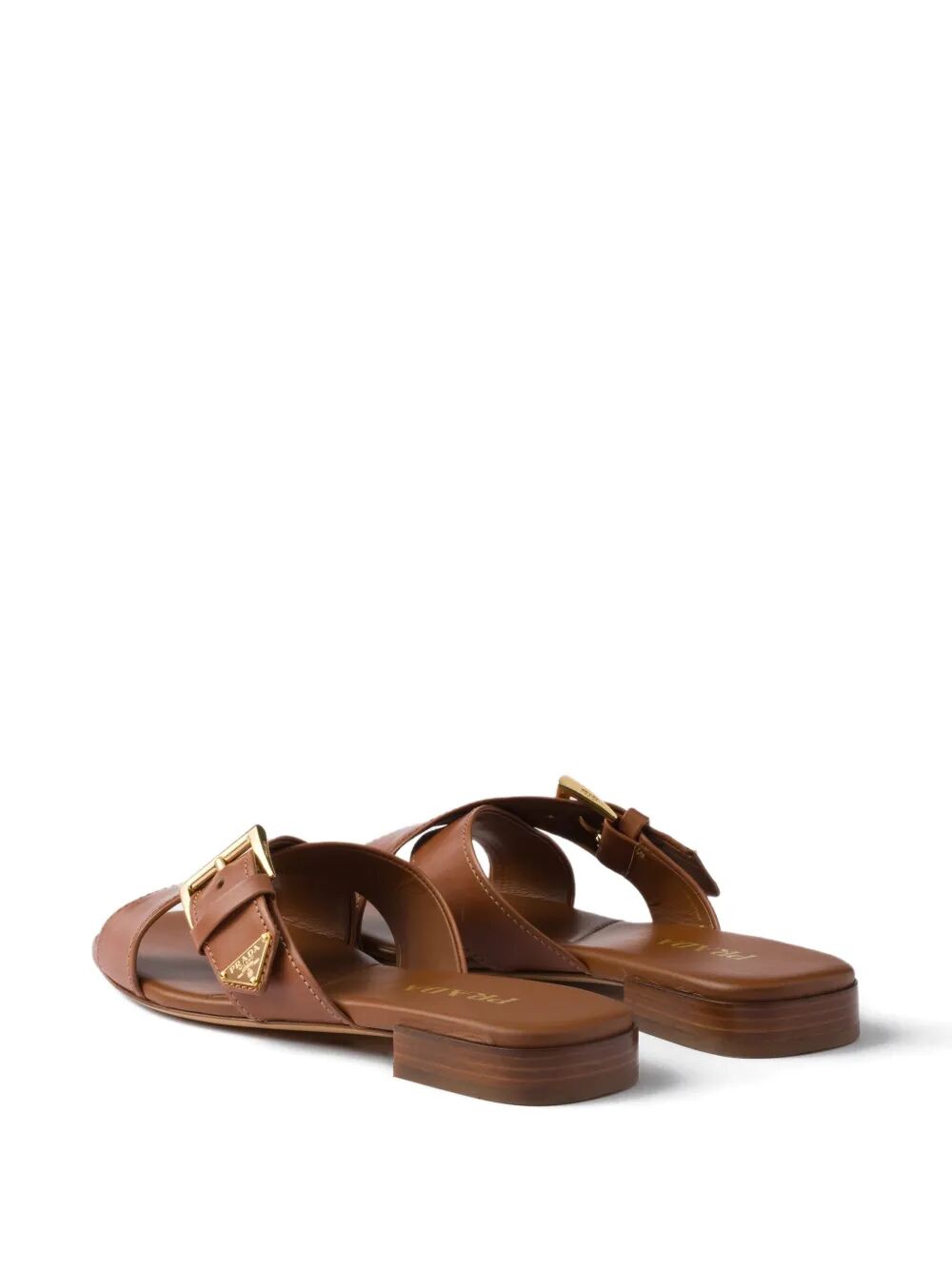 Prada Women Leather Crisscross Slides With Buckle PRADA