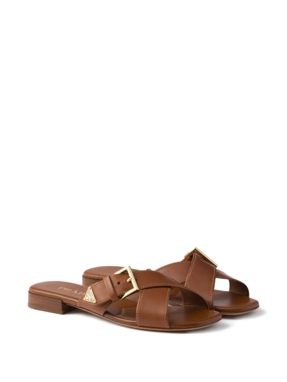 Prada Women Leather Crisscross Slides With Buckle PRADA