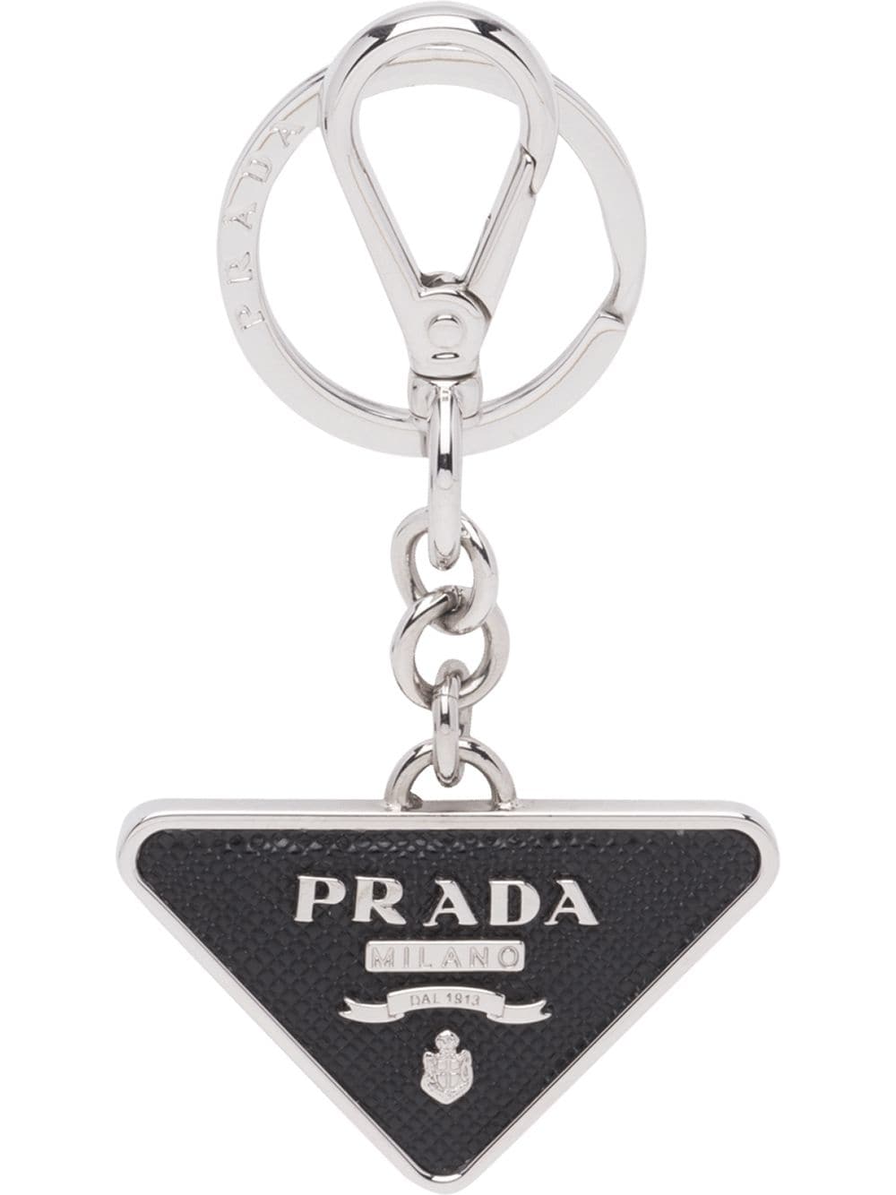Prada Men Saffiano Leather And Metal Keychain PRADA