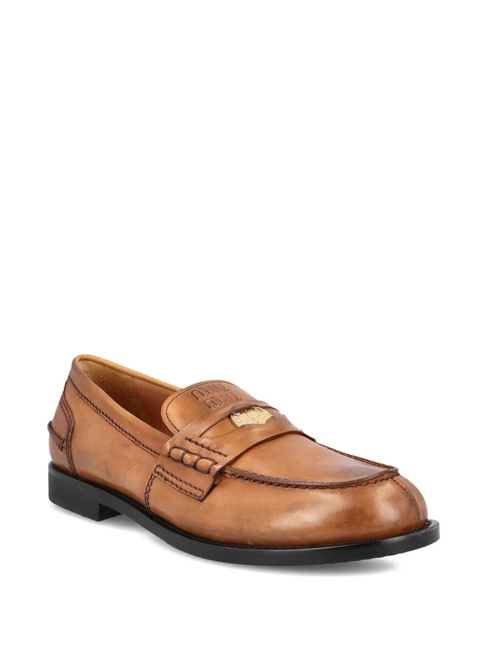 Miu Miu Women Vintage-Effect Leather Penny Loafers MIU MIU