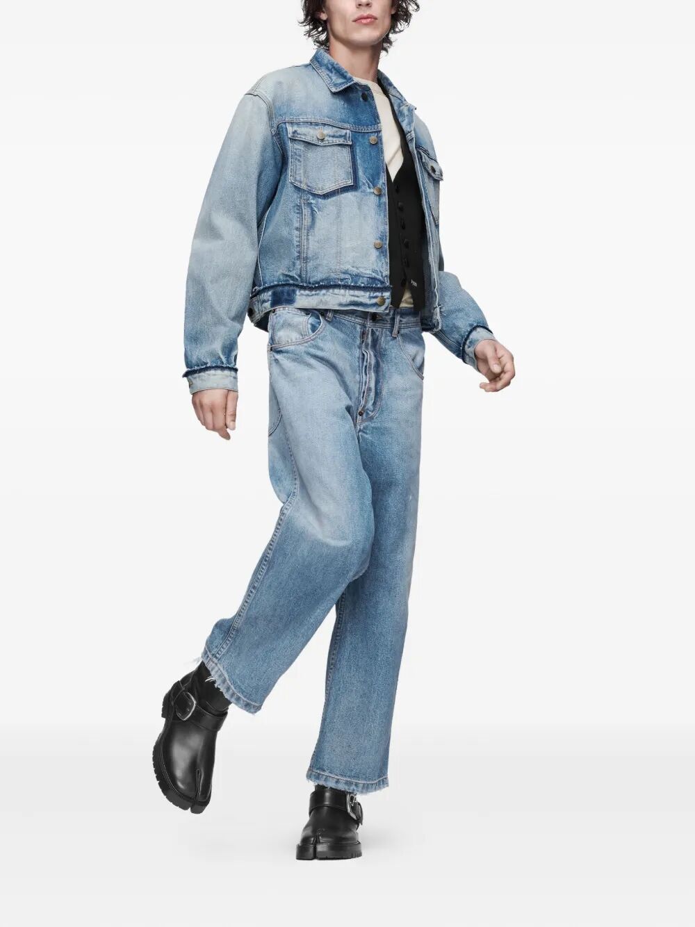 Maison Margiela Men Washed Denim Straight-Leg Cropped Jeans MAISON MARGIELA