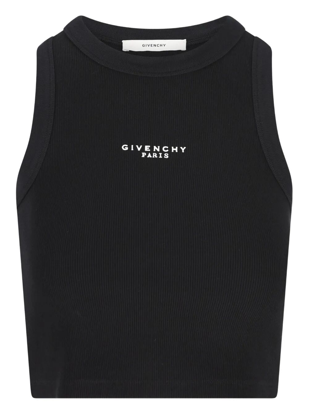 Givenchy Women Cotton Cropped Tank Top With Givenchy Paris Print GIVENCHY