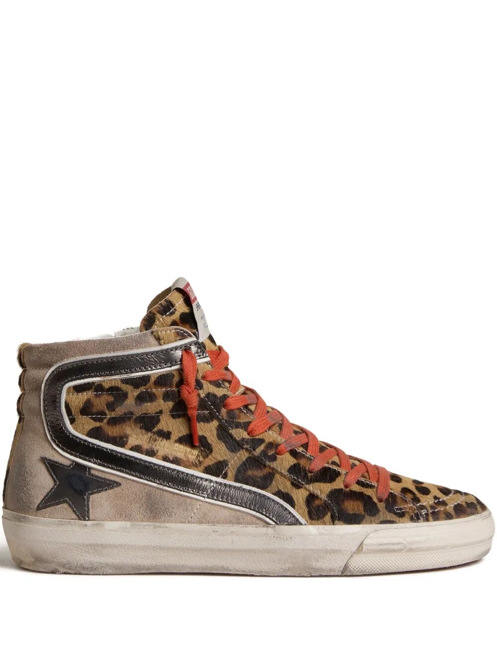 Golden Goose Women Slide Sneakers In Leopard-Print Pony Skin With Metallic Leather Star And Flash GOLDEN GOOSE