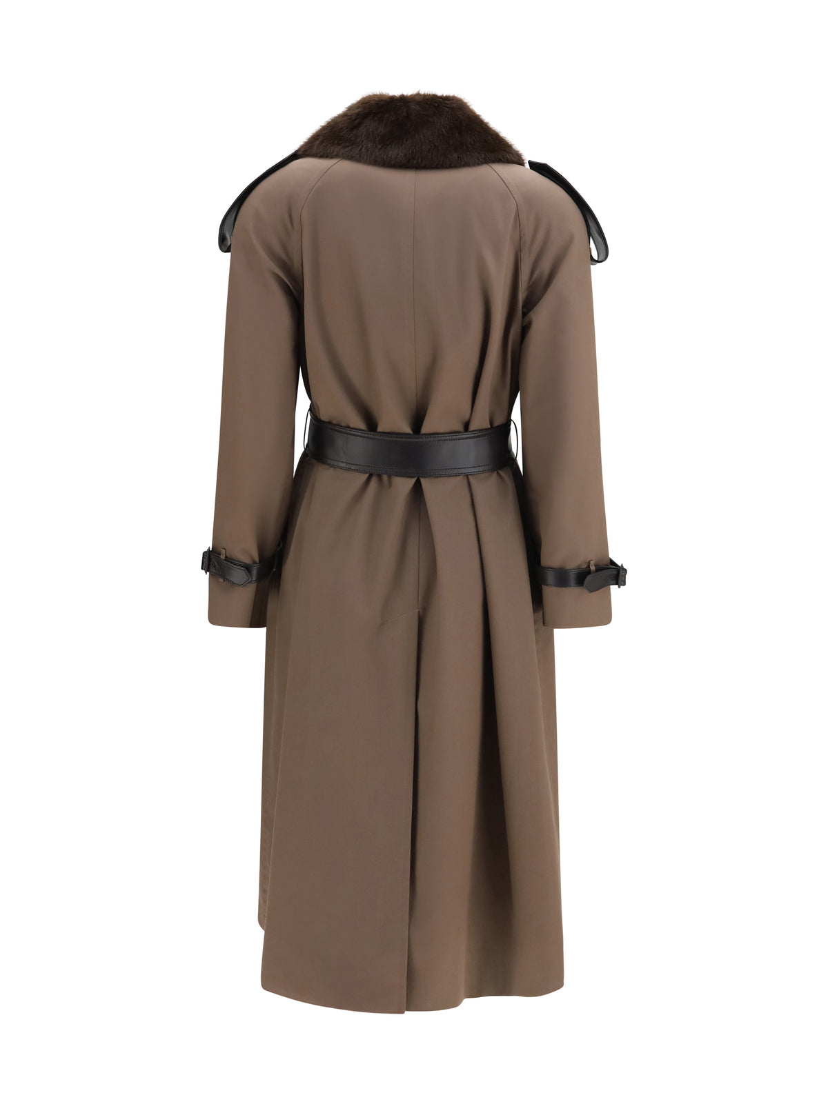 Burberry Women Long Cotton Trench Coat With Buffalo Leather Collar BURBERRY