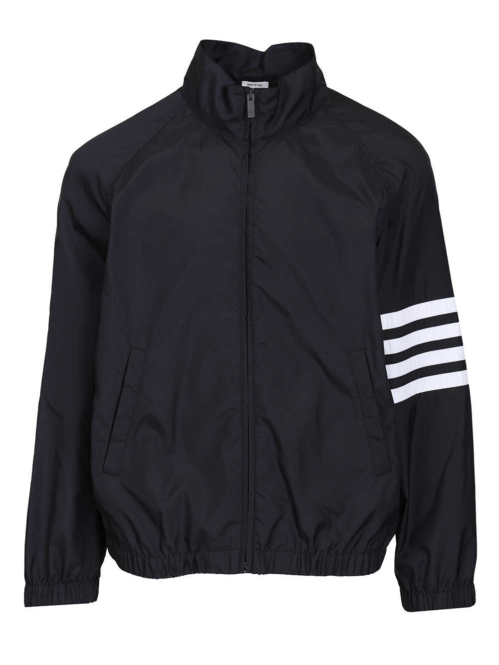 Thom Browne Men Zip Front Raglan Track Jacket W/ 4 Bar In Shiny Ripstop THOM BROWNE