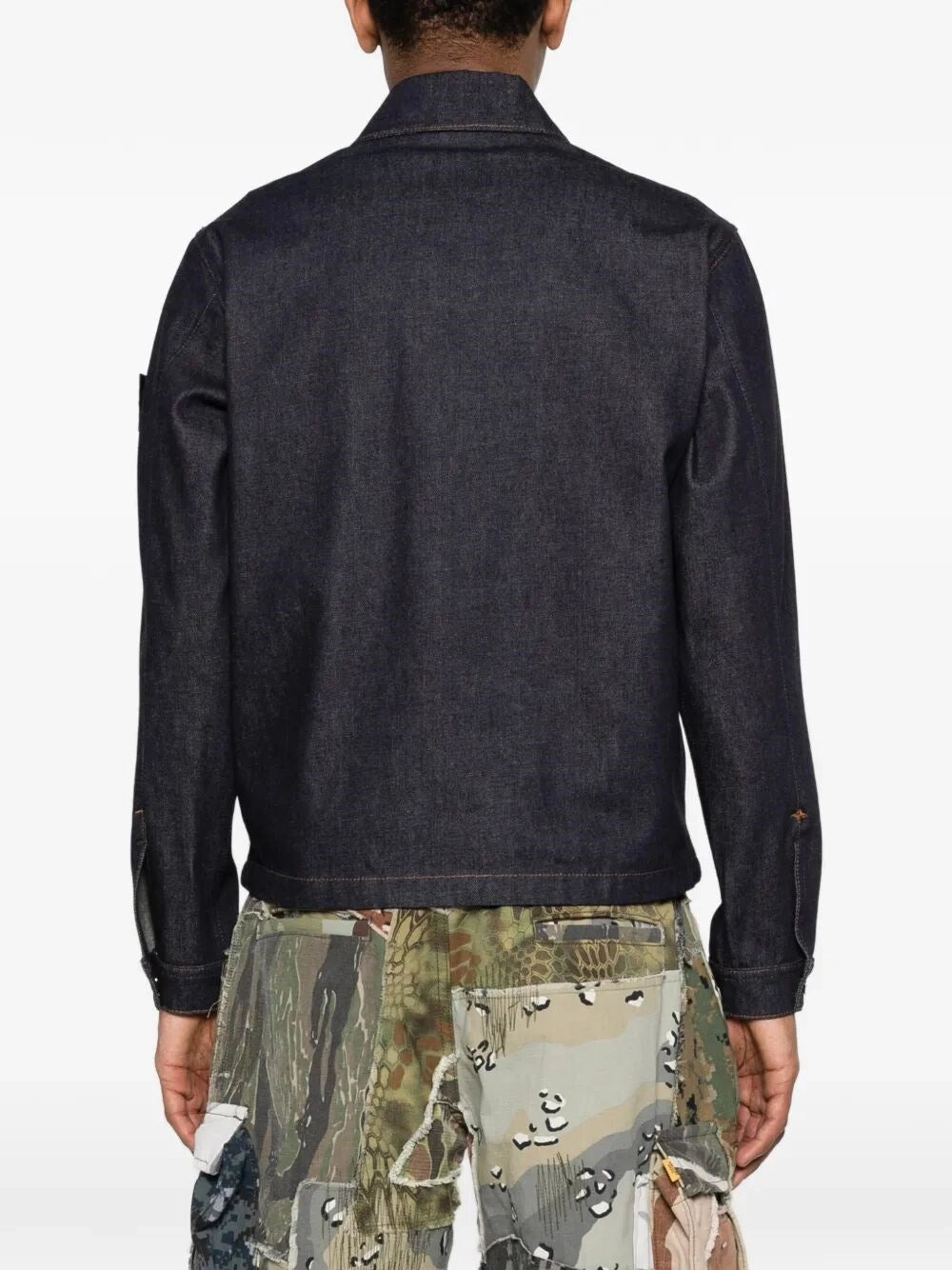 Stone Island Men `Indigo Denim-Raw` Biker Jacket STONE ISLAND