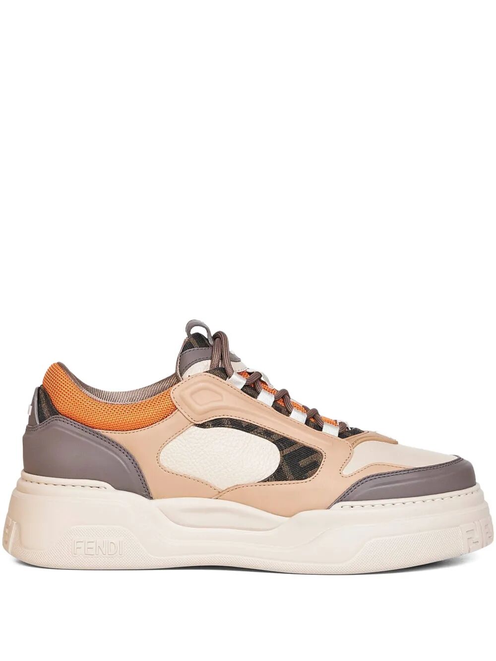 Fendi Men Fendi Force Leather Sneakers With Ff Jacquard And Mesh Details FENDI