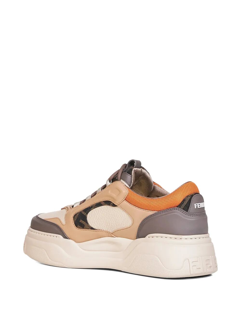 Fendi Men Fendi Force Leather Sneakers With Ff Jacquard And Mesh Details FENDI