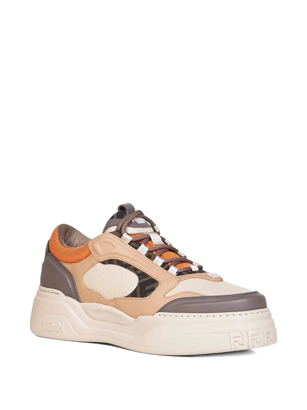 Fendi Men Fendi Force Leather Sneakers With Ff Jacquard And Mesh Details FENDI