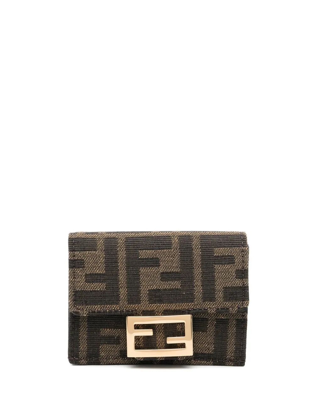 Fendi Women Baguette Micro Trifold Jacquard Ff Fabric Wallet FENDI