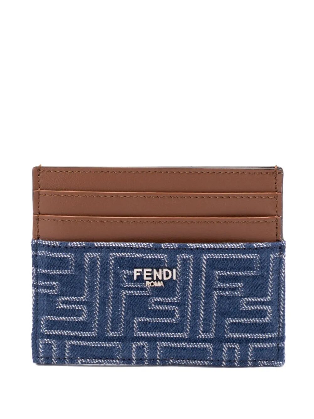 Fendi Men Leather And Denim-Effect Ff Jacquard Card Holder FENDI