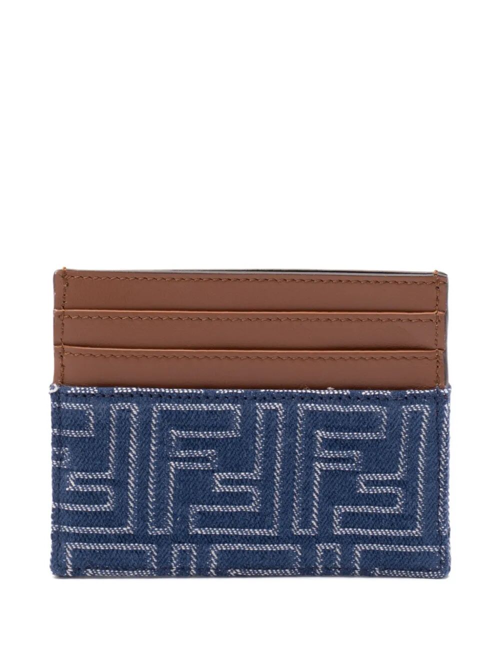 Fendi Men Leather And Denim-Effect Ff Jacquard Card Holder FENDI