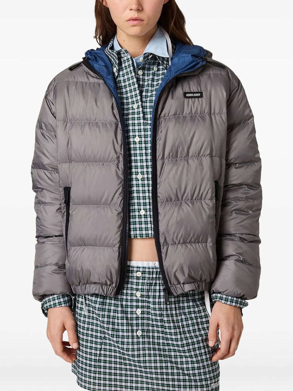 Miu Miu Women Light Pongé Down Hoodie Jacket MIU MIU