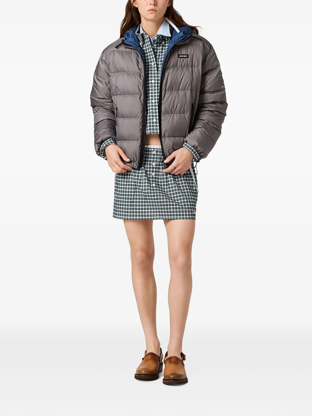 Miu Miu Women Light Pongé Down Hoodie Jacket MIU MIU