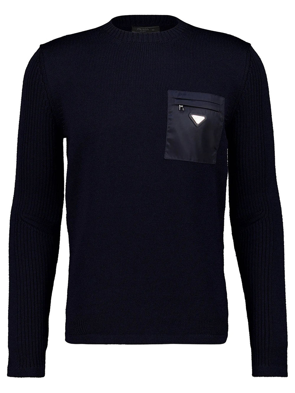 Prada Men Wool Sweater With Nylon Patch Pocket PRADA