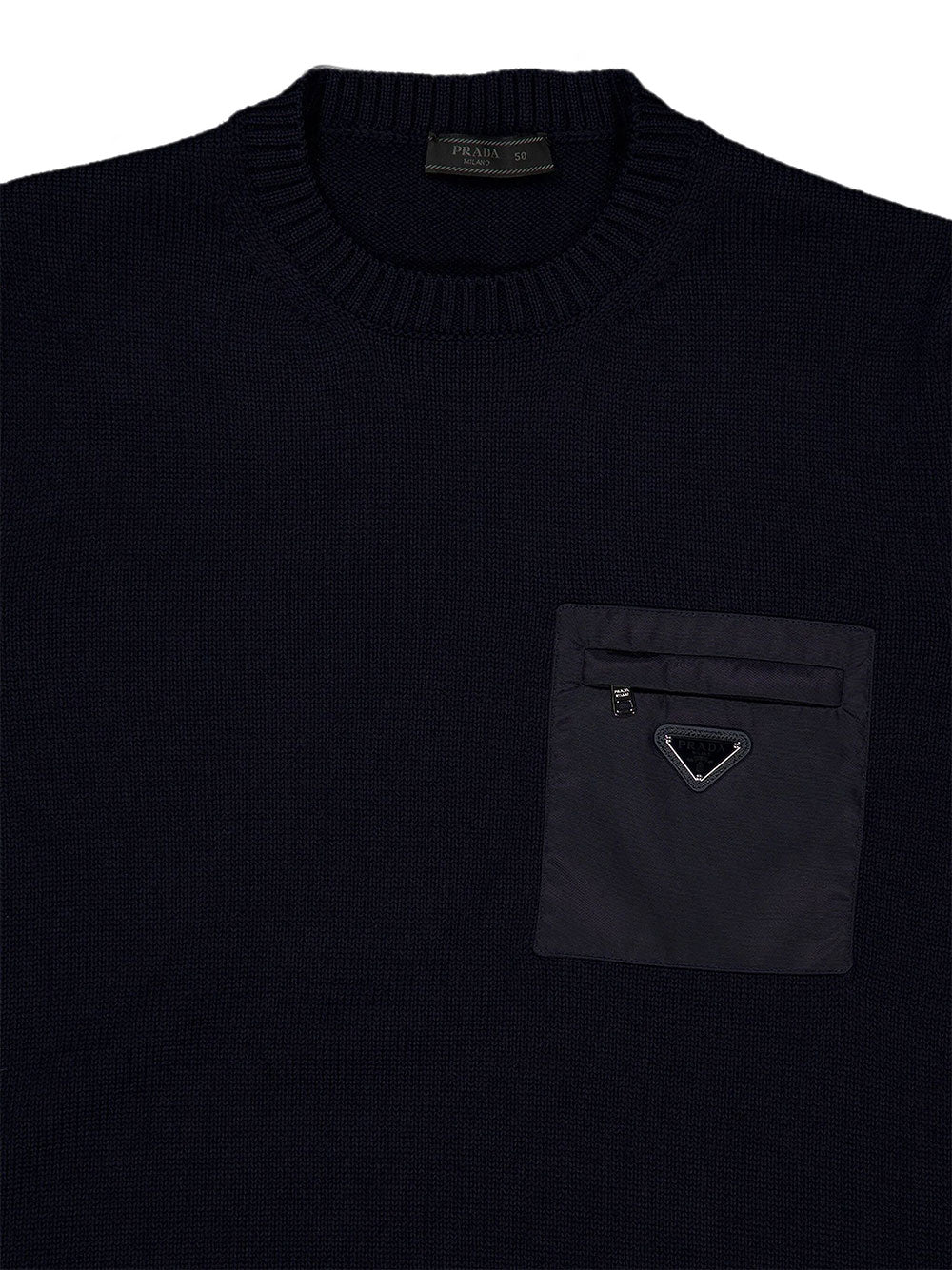 Prada Men Wool Sweater With Nylon Patch Pocket PRADA