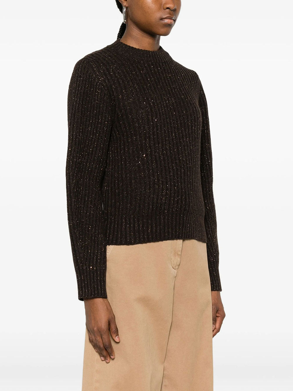 Brunello Cucinelli Women Sparkling & Dazzling Cashmere And Wool Ribbed Sweater BRUNELLO CUCINELLI