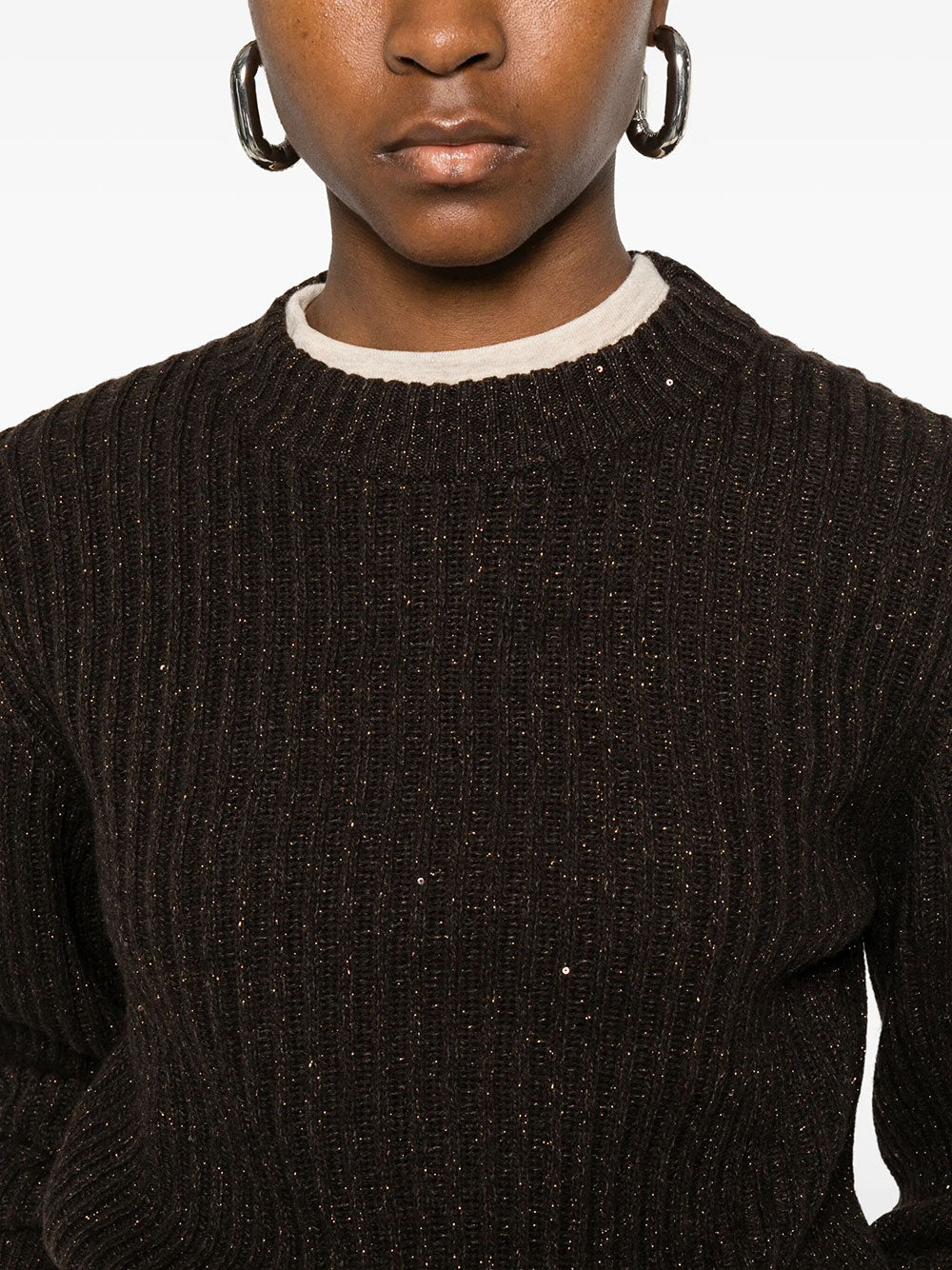 Brunello Cucinelli Women Sparkling & Dazzling Cashmere And Wool Ribbed Sweater BRUNELLO CUCINELLI