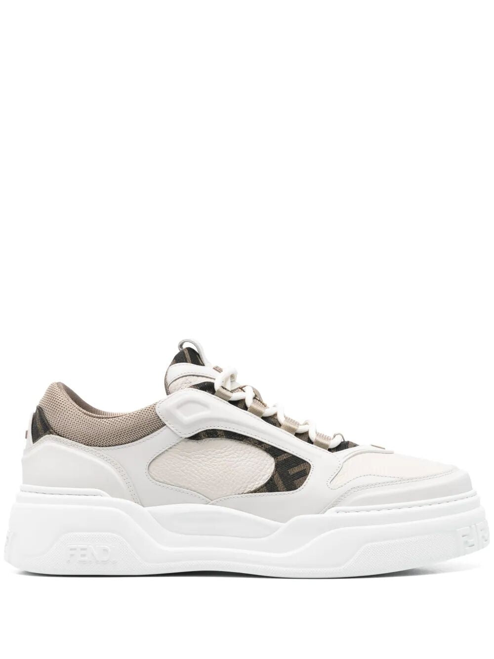 Fendi Men Fendi Force Leather Sneakers With Ff Jacquard And Mesh Details FENDI