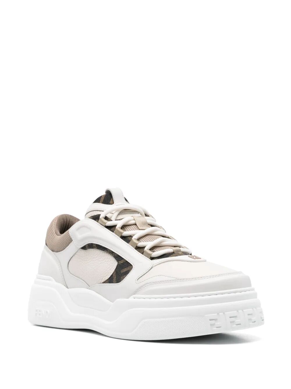 Fendi Men Fendi Force Leather Sneakers With Ff Jacquard And Mesh Details FENDI