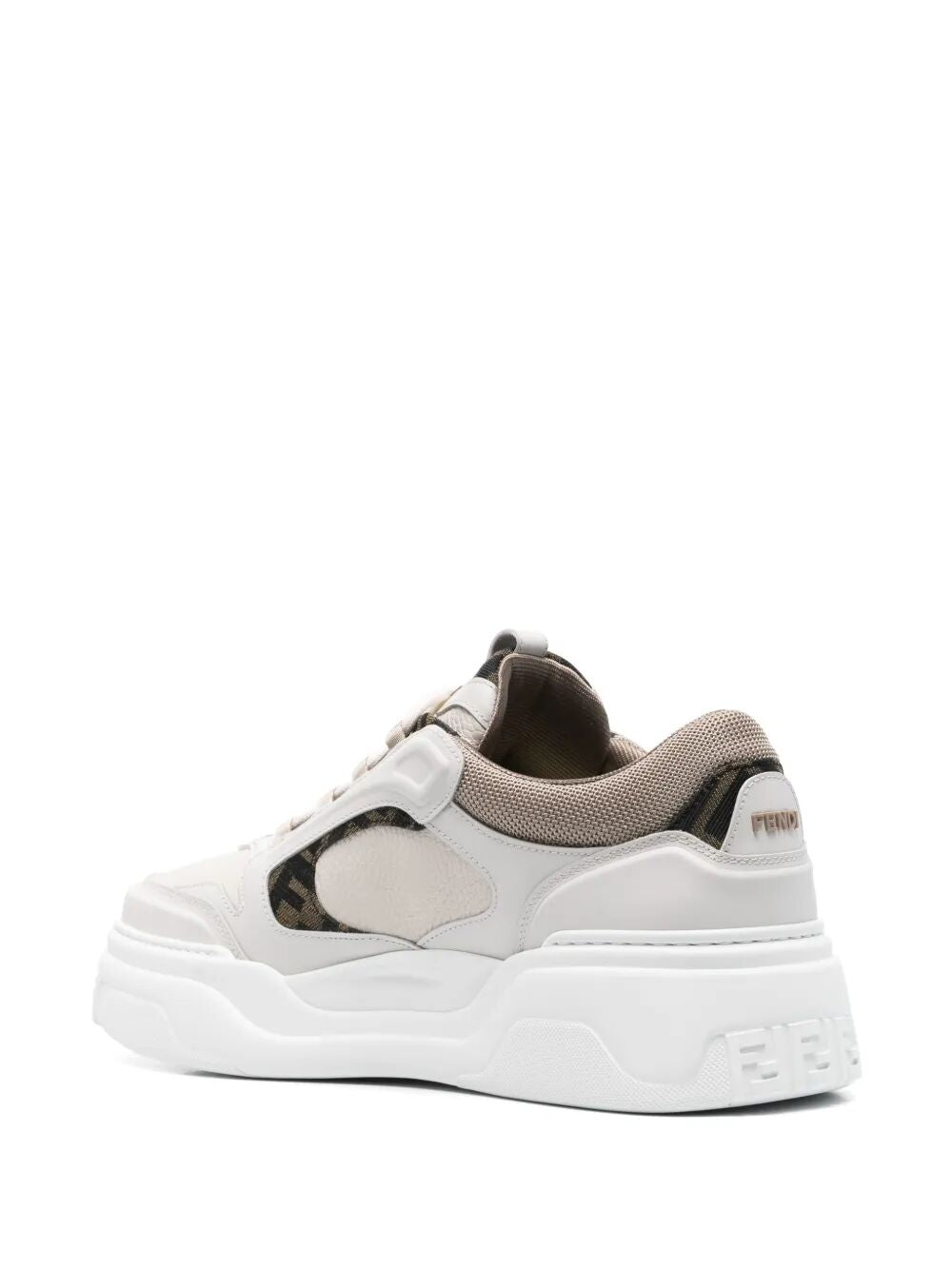 Fendi Men Fendi Force Leather Sneakers With Ff Jacquard And Mesh Details FENDI