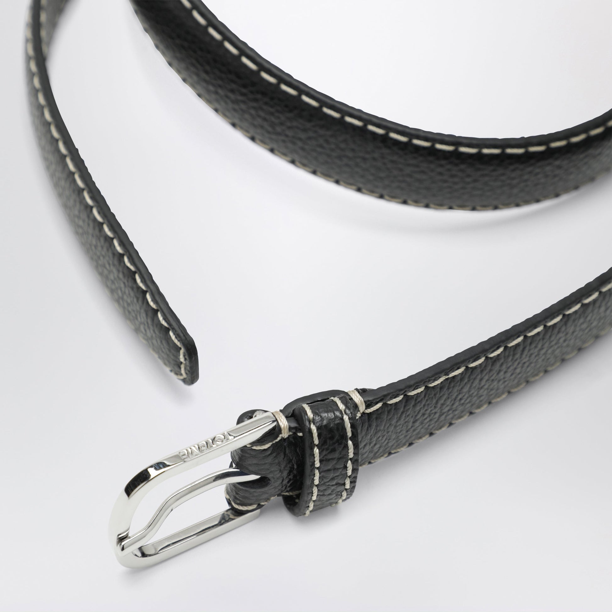 Toteme Slim Hammered Leather Belt In Black Women TOTEME