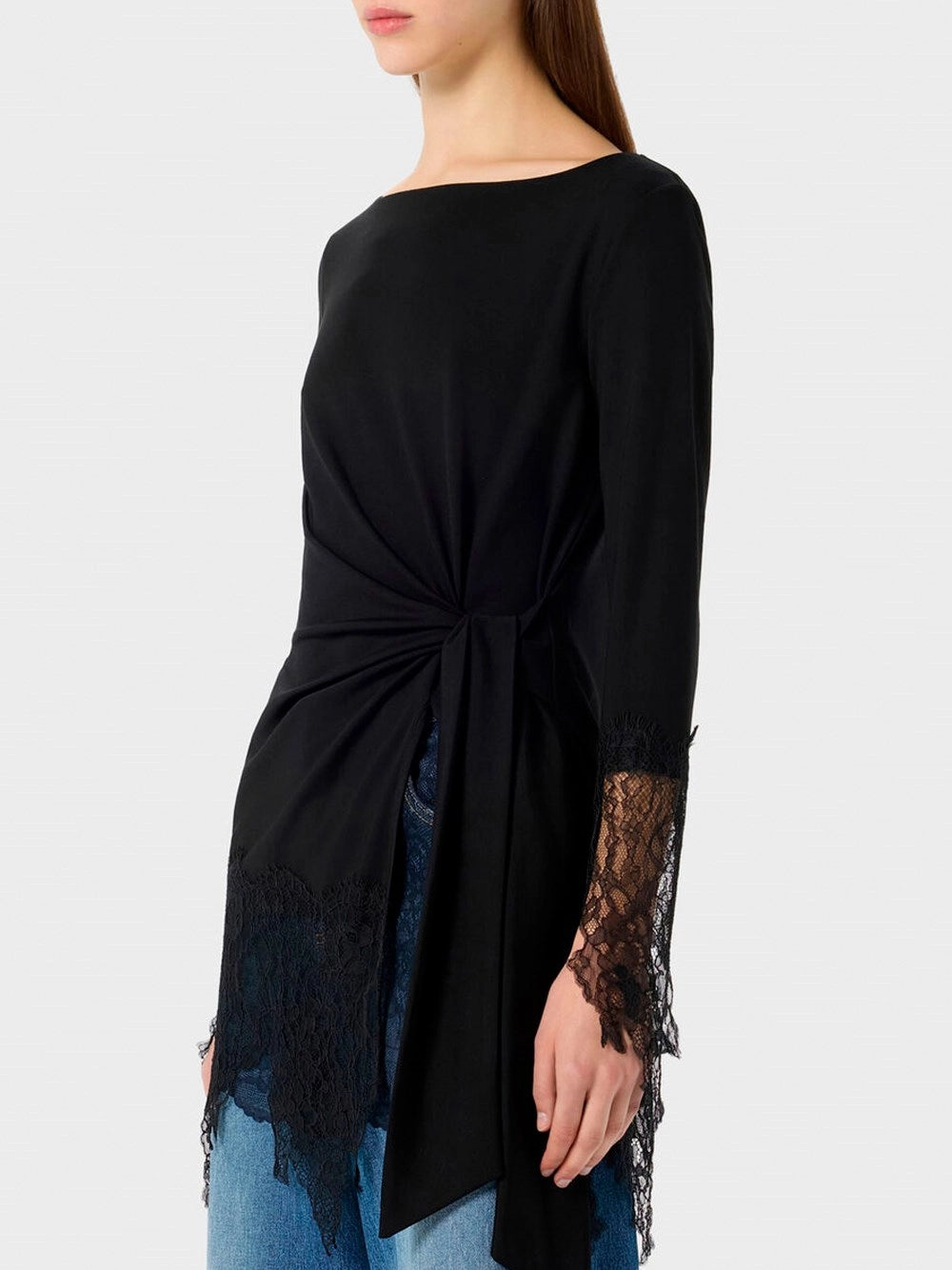 Blumarine Women Jersey Tunic With Lace Ruffles BLUMARINE