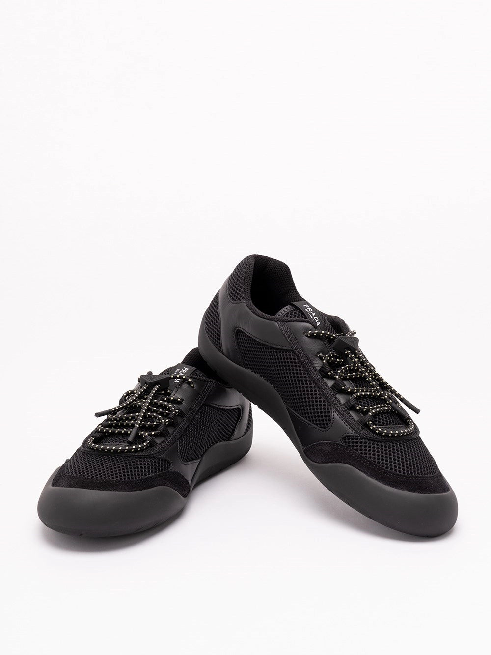 Prada Men Speedrock Leather And Mesh Sneakers